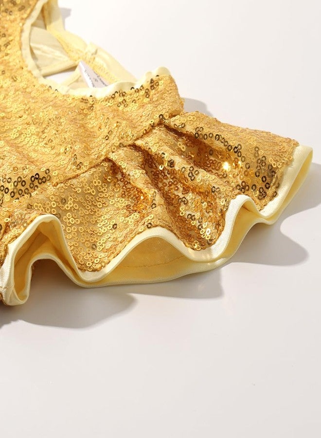Noomelfish Girls Short Sleeve Sequin Shirts Party Glitter Sparkly Tops Blouse, Gold, Size 7-8 Years - Image 5